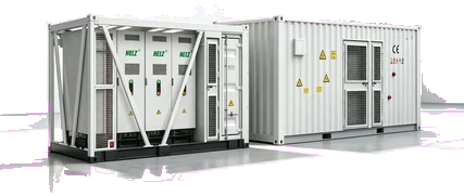 HELZ 2.5 MW AC skid with four PCS cabinets and 5015 kWh DC battery container